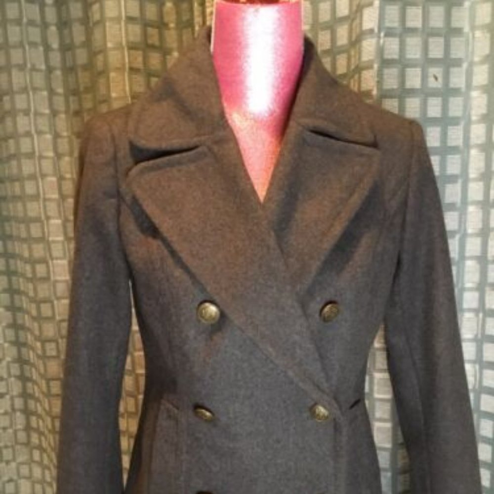 Banana Republic Womens Wool Blend Pea Coat Size Small Charcoal Gray Exc Cond